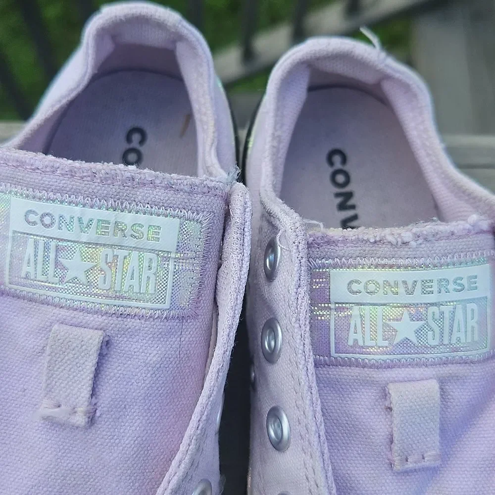 Converse Kids Purple Canvas Sneakers With Irridescent Trim Size 12